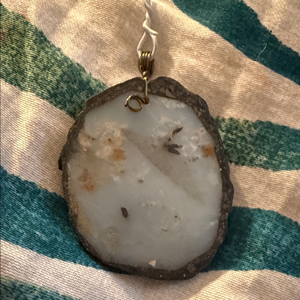 2.5” Natural Dendritic Agate Slice Pendant it looks like the Forrest frozen